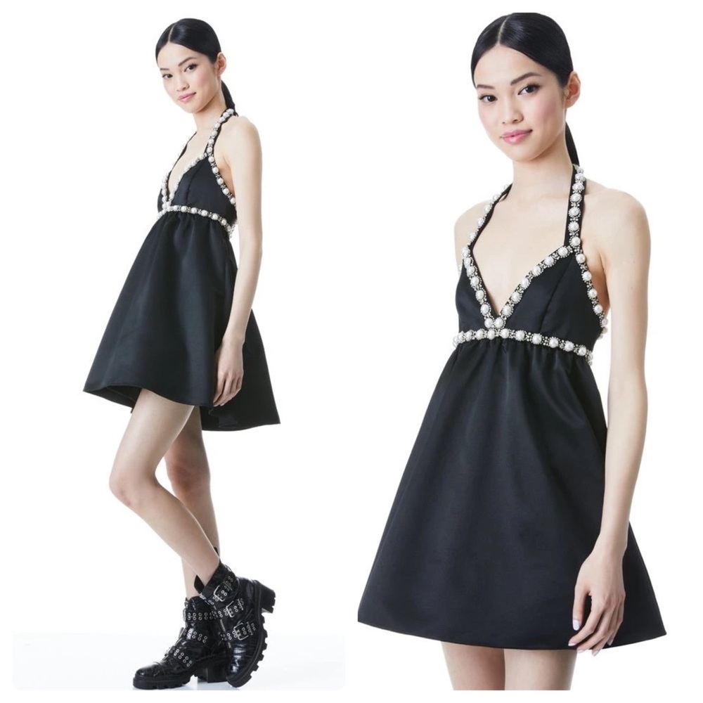 ALICE + OLIVIA Laurena Embellished Tie Neck Mini Dress - Picture 4 of 16